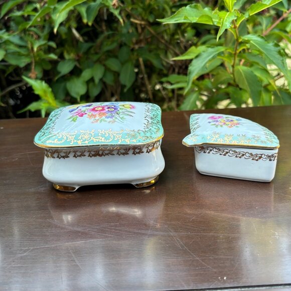Pair of Vintage Porcelain Trinket Boxes German Pottery for Rings and Jewelry - Picture 5 of 16